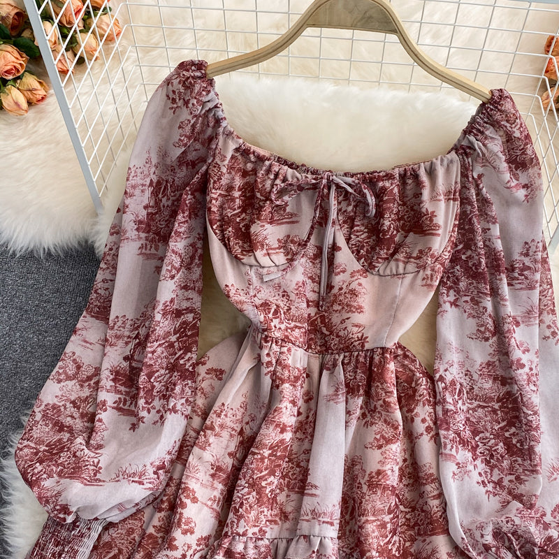 Robe à encolure carrée avec peinture à l'encre rétro 3000