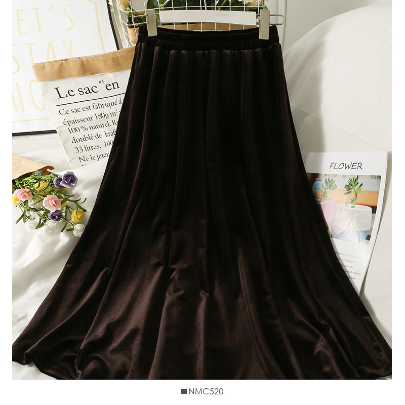 Hong Kong style retro golden velvet high waist slim skirt  2535