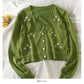 Vintage embroidered short cardigan single breasted long sleeved sweater  1811