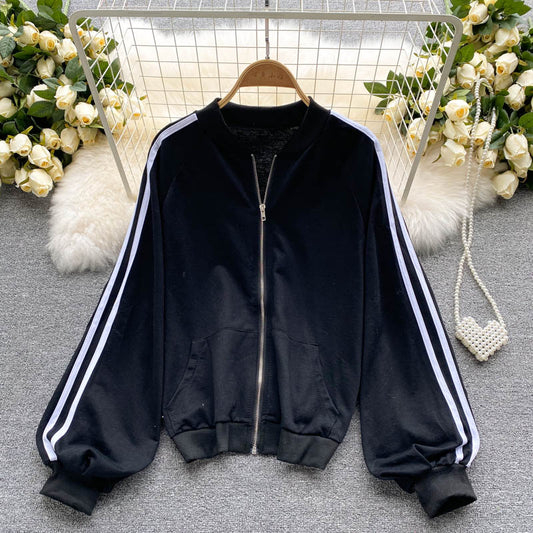 Lässiger Sportmantel Damen Herbst Reißverschluss Strickjacke 1540