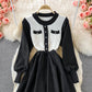 Korean high waist round neck knit stitched dress  3369