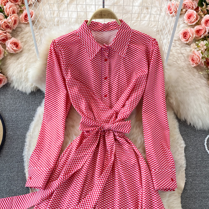French Plaid Lapel dress  3374