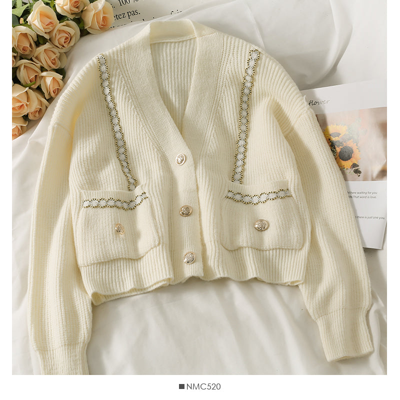 Sweater women's three button cardigan thin V-Neck long sleeve sweater  1755