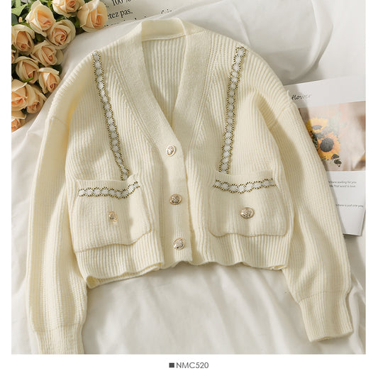 Sweater women's three button cardigan thin V-Neck long sleeve sweater  1755
