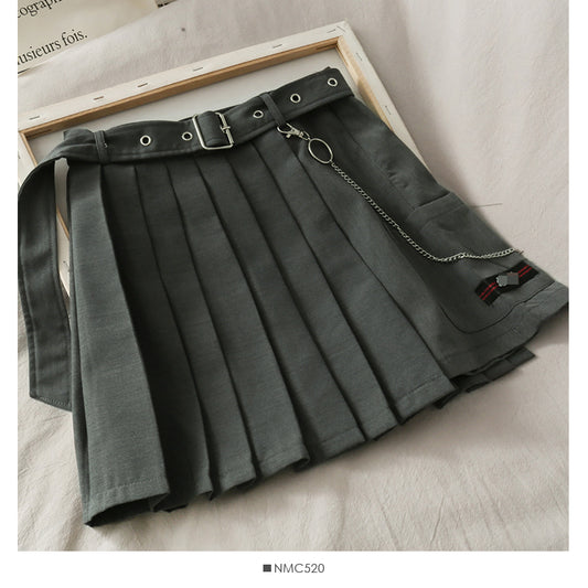 Dark pleated skirt Harajuku tooling short skirt female  2657