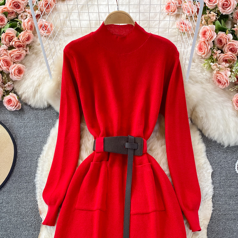 Slim waist knit Hip Wrap Sweater skirt  3357