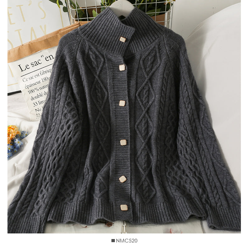 Sweater women's loose and thin high neck long sleeve lattice  1846