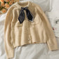 Vintage, bow-tied single-breasted loose knit, long-sleeved cardigan top  1448