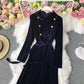 Doll Lapel gold button slim dress big swing velvet dress  3281