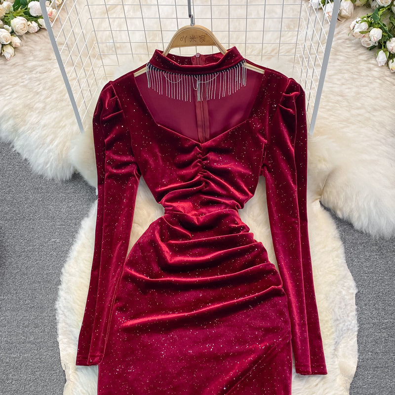 Robe portefeuille à col en V et à pampilles de tempérament de célébrité 3391