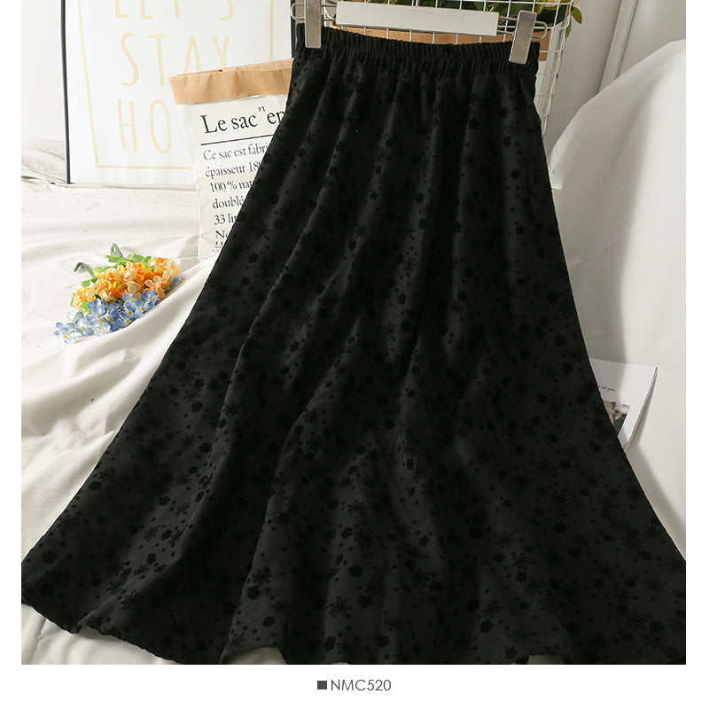 Hong Kong Style Vintage Floral elastic waist thin skirt  2549