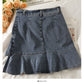 Light denim skirt with thin waist and ruffle edge  2561