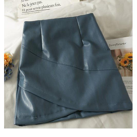 Hong Kong style retro high waist with thin luster A-shaped wrap hip skirt  2582