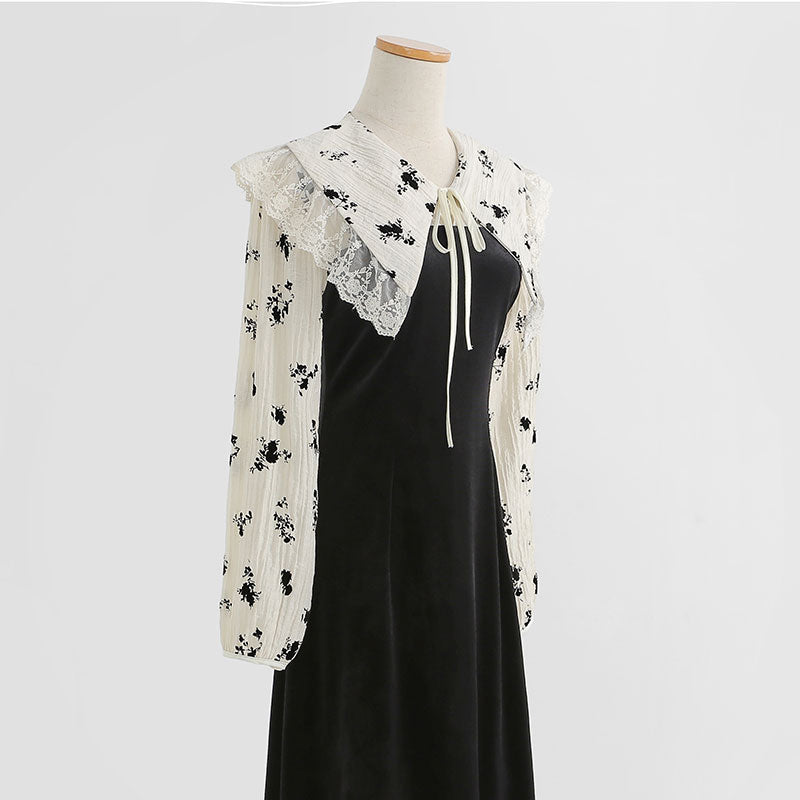 Robe noire de style nouveau tempérament, petite robe en velours doré à la mode début d'automne 2237