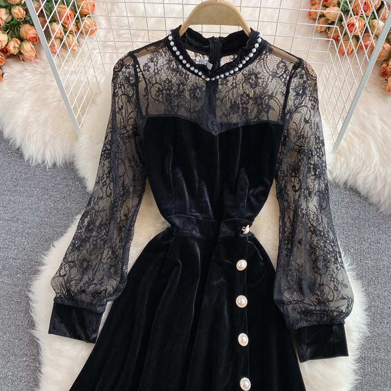 Slim waist, super fairy Hepburn style, large swing long skirt  3095