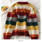 Elegant contrast color stitching stripe loose thin cardigan sweater  1980