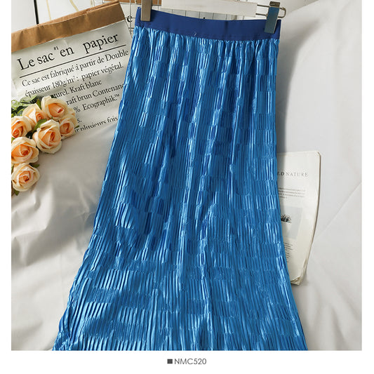 Korean style versatile gloss vertical stripe medium length skirt  2643