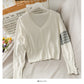 Korean Vintage V-neck single breasted long sleeved sweater for women  1782