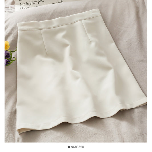 Einfacher, einfarbiger, vielseitiger, schmaler A-Linien-Kurzrock mit hoher Taille für Damen 2544