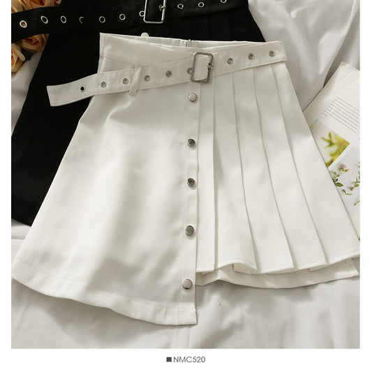 Koreanischer unregelmäßiger Verband, hohe Taille, dünn, ausländischer Stil, Faltenrock, Damen 2524