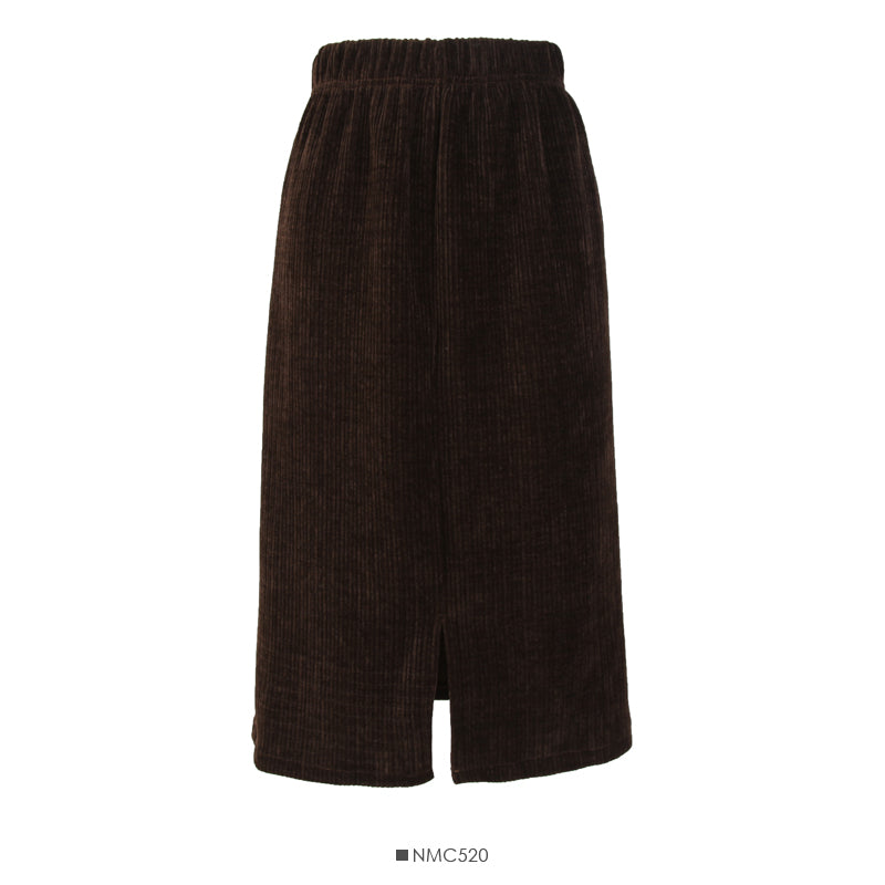 Hong Kong style retro vertical stripe elastic waist medium length skirt  2494