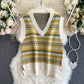 Korean Vintage sweater feminine V-neck slim fit short sweater top vest  1573