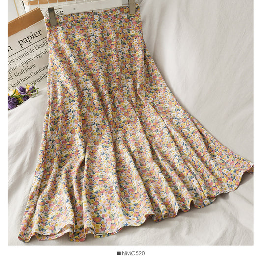 Sweet wind printed high waist slim A-line large swing skirt  2653