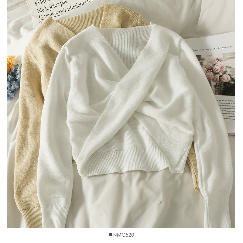 French minority short navel exposed thin long sleeve sweater  1772