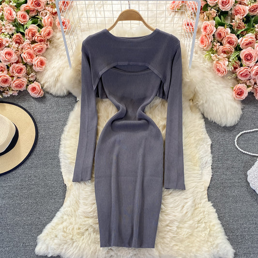 Hollow out sexy knitted hip strap dress  3004