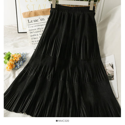 Versatile solid color high waist thin pleated skirt  2554