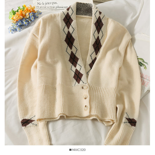 Diamond check three button slim sweater for women  2060