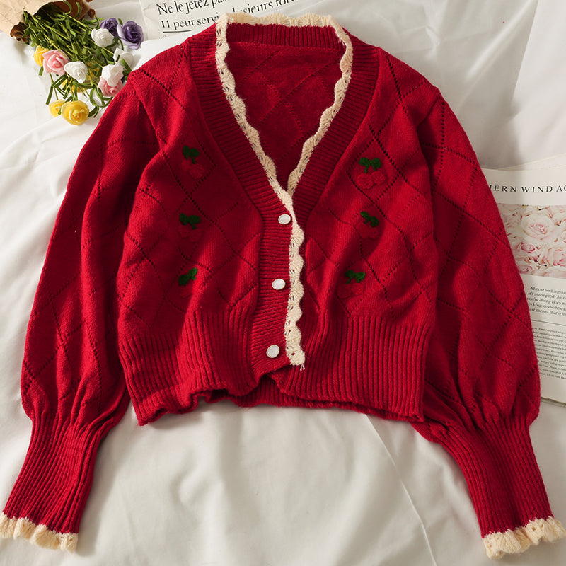 Cute cardigan cherry sweater  1481