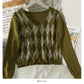 Hong Kong Style Vintage diamond check single breasted cardigan short sweater  1957