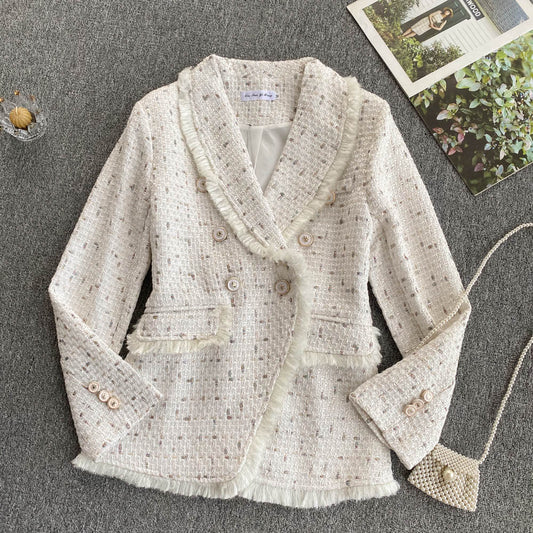 Early autumn retro small fragrant wind tweed coat  1554