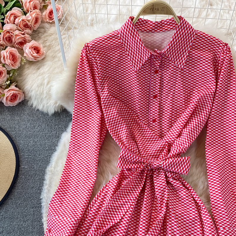 French Plaid Lapel dress  3374