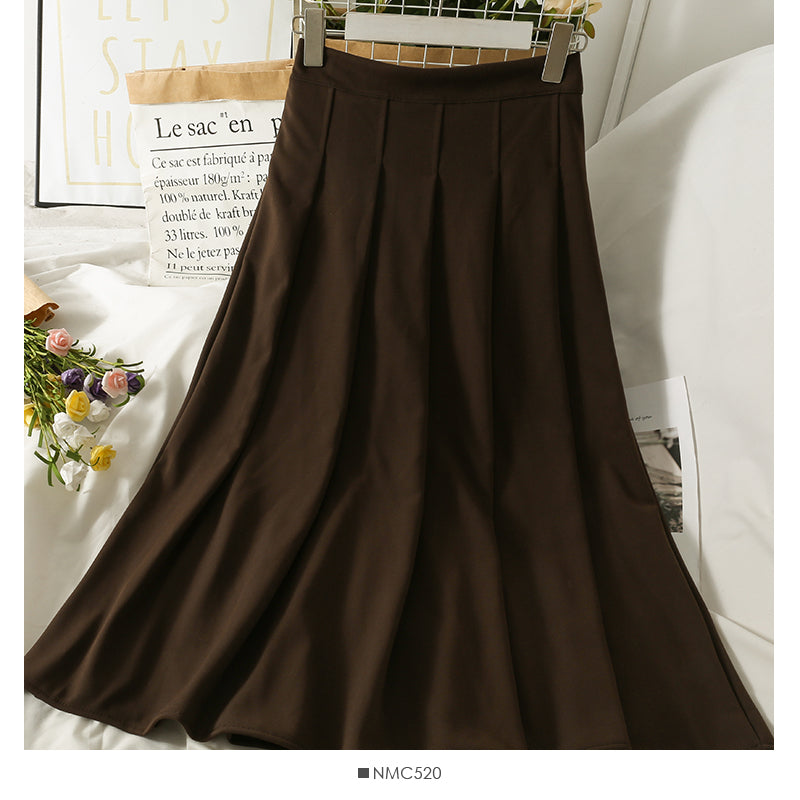 Hong Kong style retro high waist thin solid color versatile skirt for women  2540