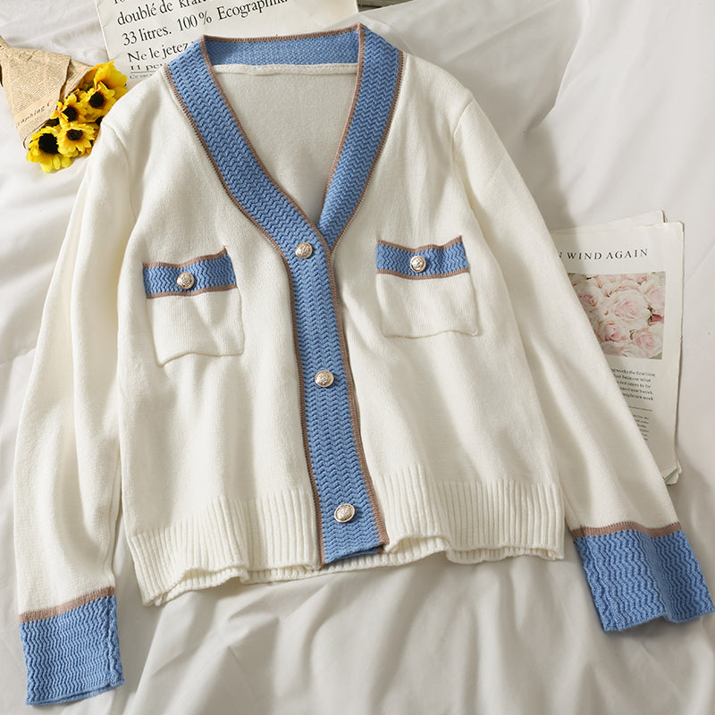 Han Fan stitched three button cardigan long sleeve sweater female  1820