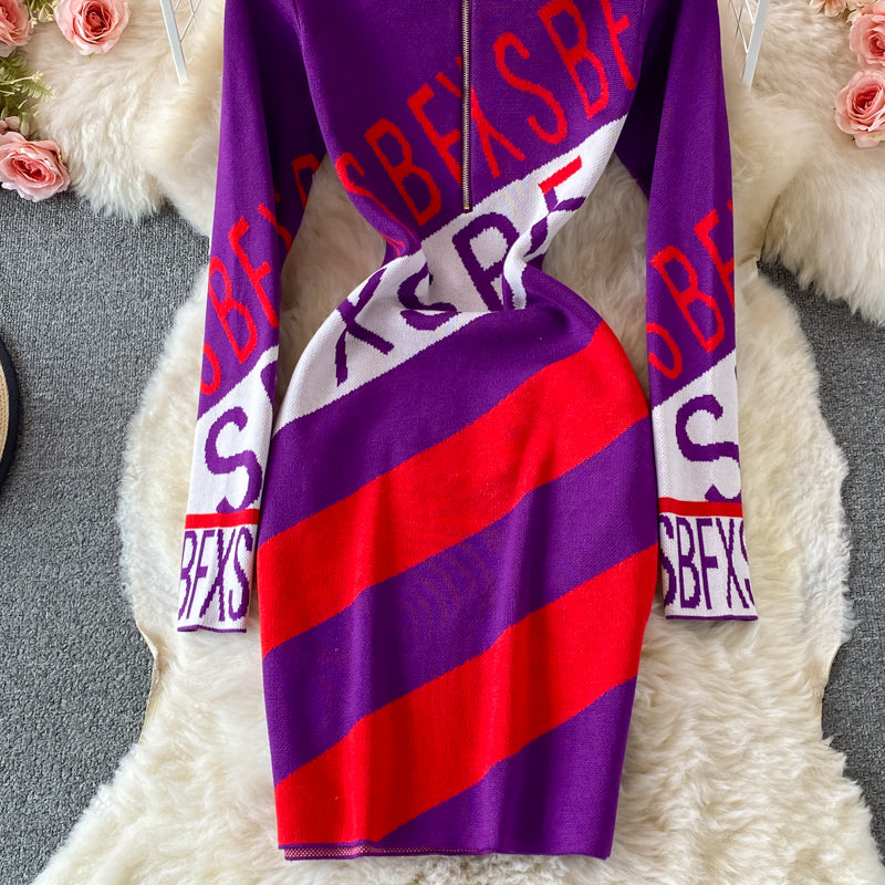 Robe moulante à imprimé lettre slim et slim 2911