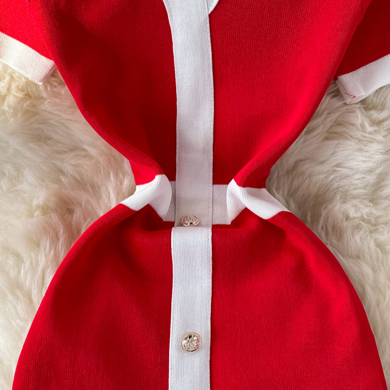 Small fragrance V-neck knitted dress shows thin Hip Wrap bottom skirt  2909