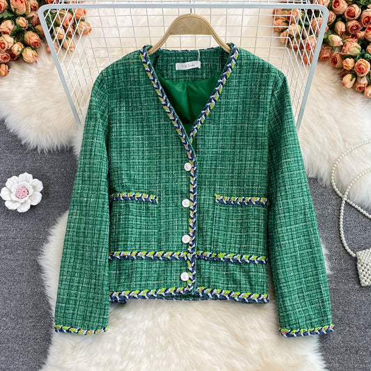 Manteau tissé en tweed Xiaoxiangfeng manteau vert 1657