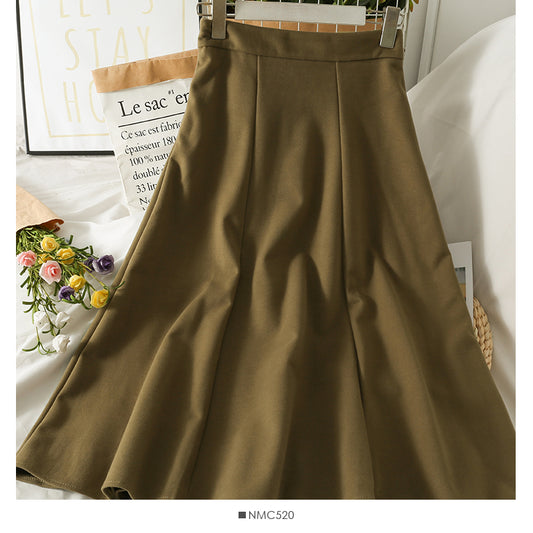 Retro temperament versatile solid color skirt women  2545