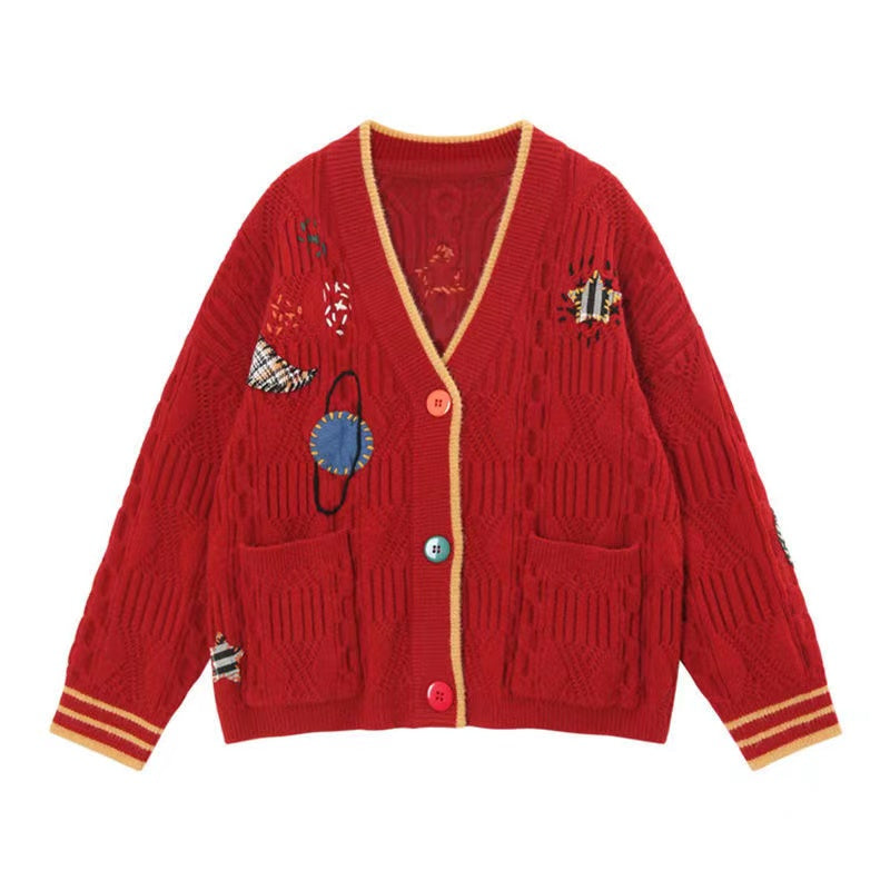 Loose, lazy, kiddie planet embroidered sweater  1439