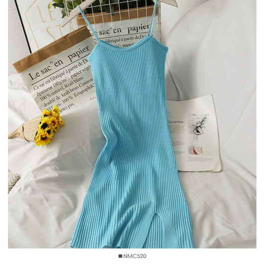 Jupe à bretelles en tricot serré à col bas et dos magnifique pour femme 2693