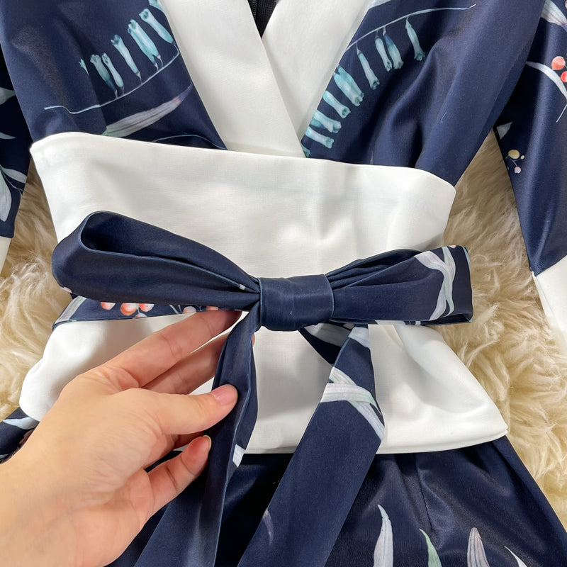 Kimono-Design, schmale Taille, Hüftwickelkleid mit Schnürung 3326