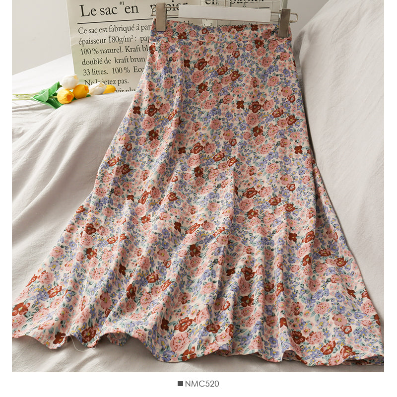 High Waist Hip Wrap Skirt medium length small floral large swing skirt  2504