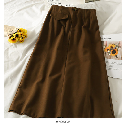 Retro High waist and thin one grain button wool skirt  2570