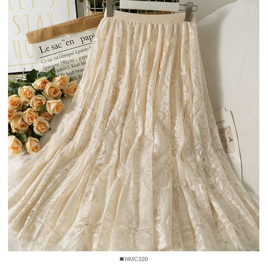 Hollow out hook flower medium length skirt  2579