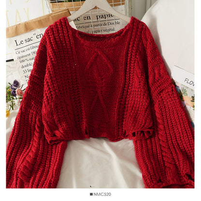 Pullover Damen Herbst lose dünne einzeilige Schulter freiliegender Schlüsselbeinpullover 1904