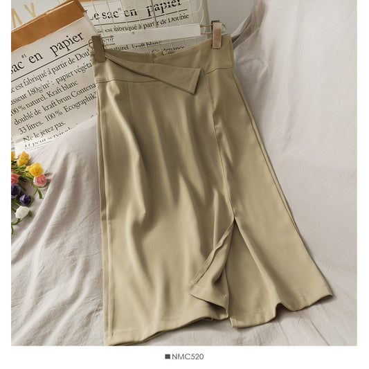 Korean retro waist closed to show thin solid color versatile skirt for women  2659