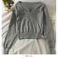 French minority V-neck Pullover short long sleeve sweater women  1886